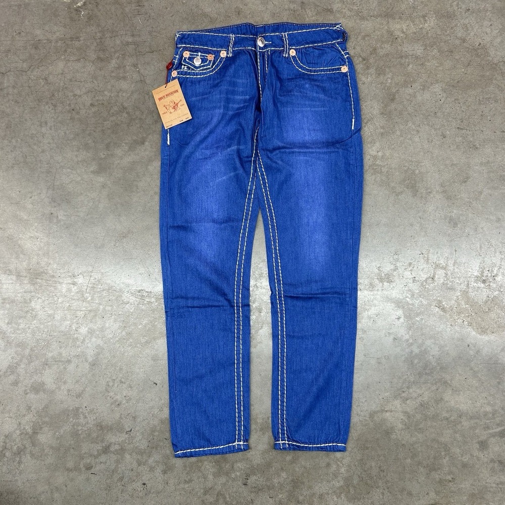 True Religion Billy Super T Jeans Blue Contrast Stitch Denim Mens 34 Made In USA